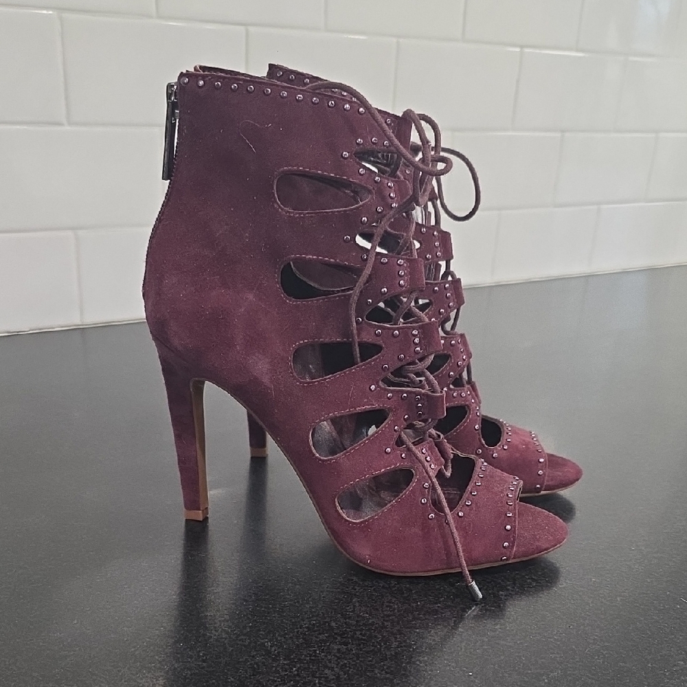 BCBG Burgundy Lace-Up Heeled Boots